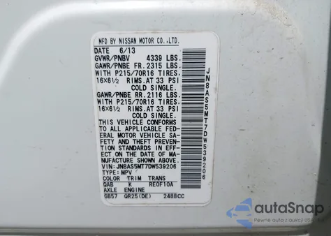 2013 Nissan Rogue S z USA, uszkodzony, nr VIN JN8AS5MT7DW539206